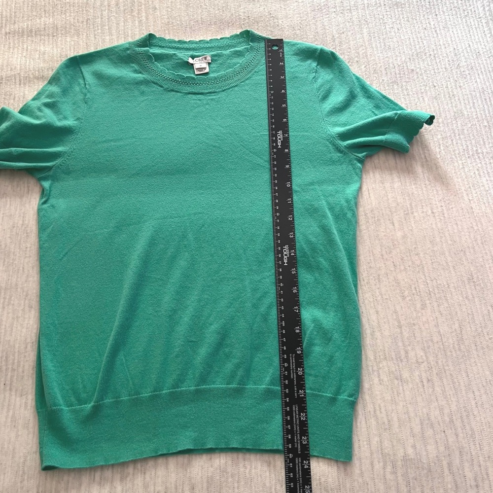 J.Crew Womens Green Scalloped Pointelle Neck Short Sleeve Cotton Sweater Size M - Picture 6 of 8